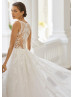 V Neck Beaded Ivory Lace Tulle Sheer Back Princess Wedding Dress